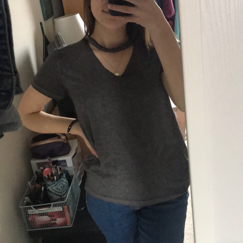 Grey Tee with Chest Cutout